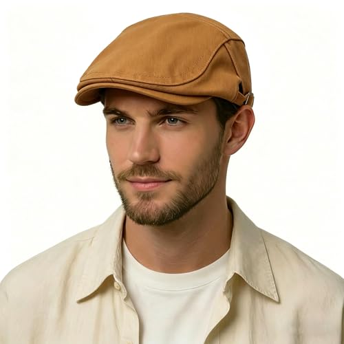 Image of ZLYC Men Cotton Flat Cap Summer Scally Ivy Gatsby Newsboy Beret Driver Cabbie Hunting Hat