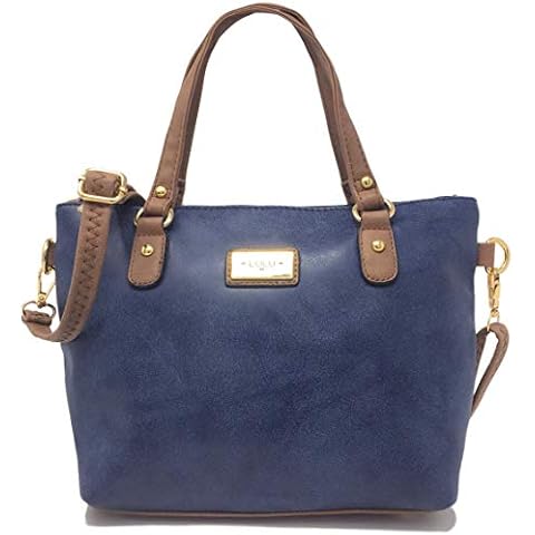 Savvy Street Designer Handbags for Women beautiful faux Nu Buck Leather handbag Italian styled mini grab bag with detachable adjustable shoulder bag strap. (Navy Blue) Cover