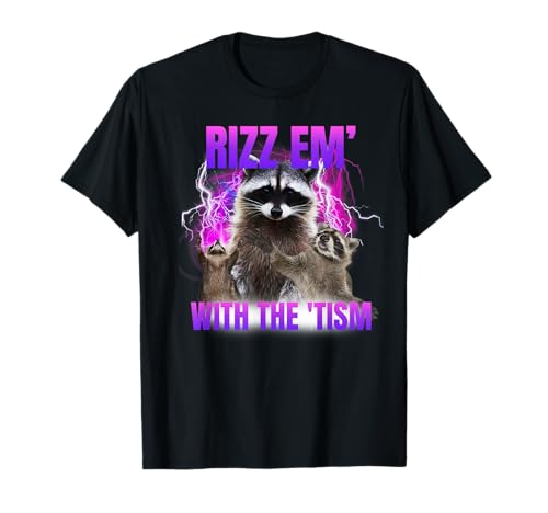Autismo Funny Rizz Em com o Tism Meme guaxinim autista t-shirt, Preto, S