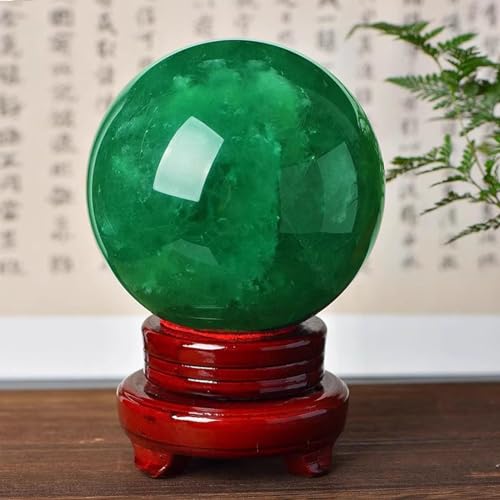 Esfera de fluorita verde natural de 9cm contra el estrés con soporte estable 4