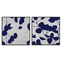 2 Piece Framed Canvas Wall Art Blue Flower Pattern Canvas Prints Home Artwork Decoration for Living Room,Bedroom - 16