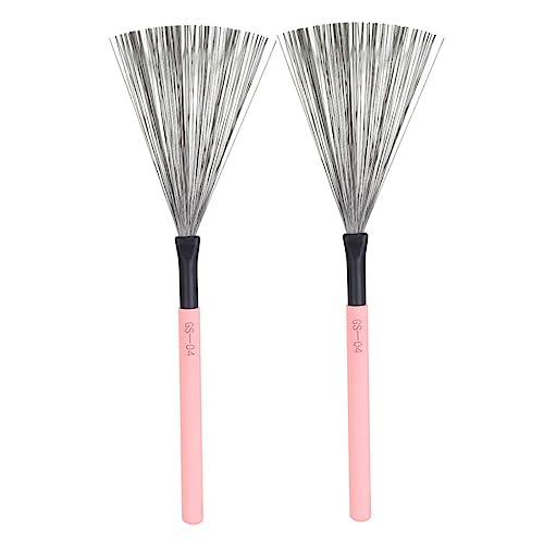 SUPVOX 2sets Professional Drum Brush Steel Wire Brush Wooden Handle Versatile Drum Set Accessory 2pcs*2