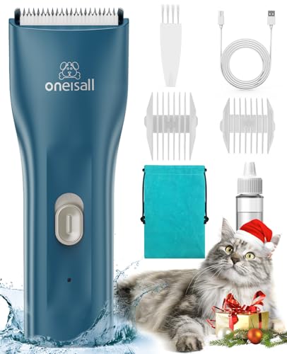 oneisall Pet Clipper for Cat Matted Hair, Pet Shaver for Cats Quiet Pet Clippers Waterproof Cordless Cat Clippers for Matted Hair Long Hair with Storage Bag (Green)
