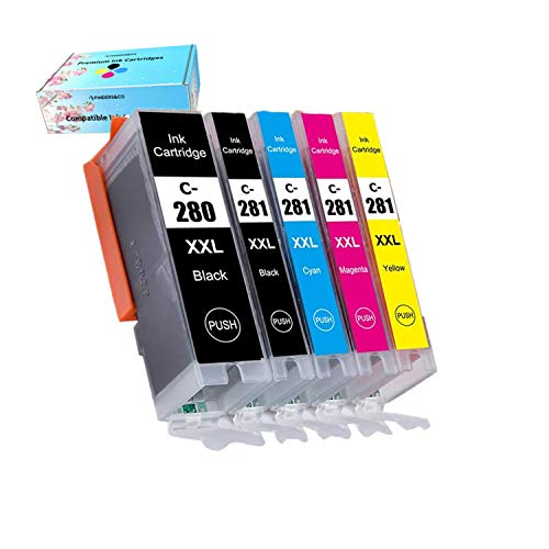 F FINDERS&CO Compatible Canon PGI-280 CLI-281 XXL Ink Cartridges Replacement for PGI280 XXL CLI281 XXL Work with PIXMA TR7520 TS9120 TS8120 TS8220 TS8320 (1 PGBK, 1 BK, 1 C, 1 M, 1 Y)