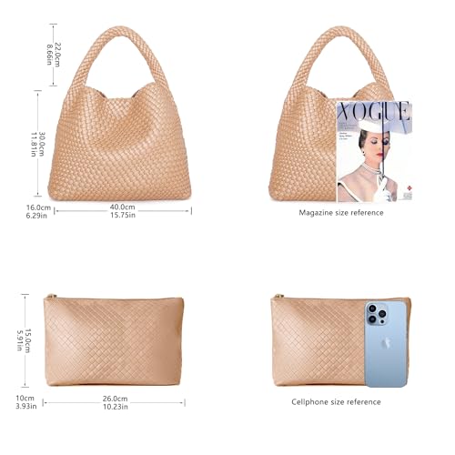 Image of Woven Tote Bag for Women, Fashion Woven Bags for Women Vegan Leather Shoulder Handbags Large Summer Beach Travel Bag