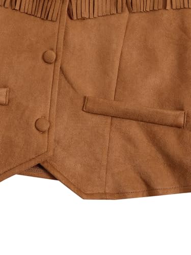 Girl's Tassels Sleeveless Vest 70s Hippie Faux Suede Boho Western Cowgirl Fringe Jacket Cardigan3