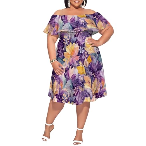 Image of SUZONANA Women's Plus Size Summer Dresses Floral Print Midi Dresses Flowy Sundresses