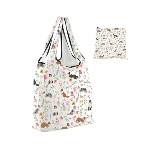 PWHAOO Collie Lover Gift Rough Collie Dog Folding Reusable Grocery Bag Collie Breeder Shopping Bag Collie Mom Gift, Rough Collie Dog F