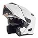 Casco Moto Modulare Bluetooth Integrato ECE Omologato Con ​​Doppia Visiera Antiappannamento Casco Integrale Flip Up, Con Sistema Di Comunicazione Mp3, Interfono Collegabile White,XL