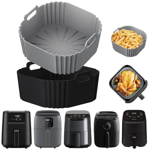 Image of Silicone Air Fryer Liners for CHEFMAN 2 Qt Mini Air Fryer,2 Pack Square Small Airfryer Liners Reusable for DASH /Cuisinart /topzee /COSORI /BELLA /COMFEE' /Instant Pot /Tasty /DEIME /Bear 2.1QT 2.6QT 3QT