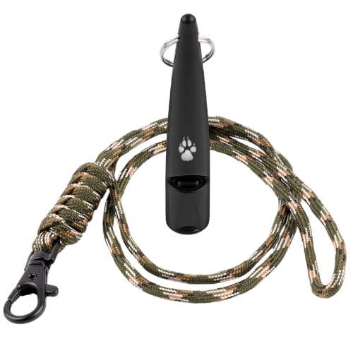 TDL Gun Dog Training Whistle with Lanyard - Dog Whistle with Loud, Solid Tone & Far Reaching Sound - Ideal High-Frequency Long-Distance Dog Recall Whistle for Most Breeds - Black with Army Rope