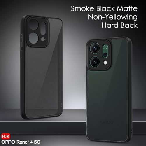 Image of TheGiftKart Hybrid Shockproof Back Cover Case for Oppo Reno 14 5G | Hard Back Case Cover for Oppo Reno14 5G (PC & TPU, Translucent Smoke Matte Back, Black Sides)