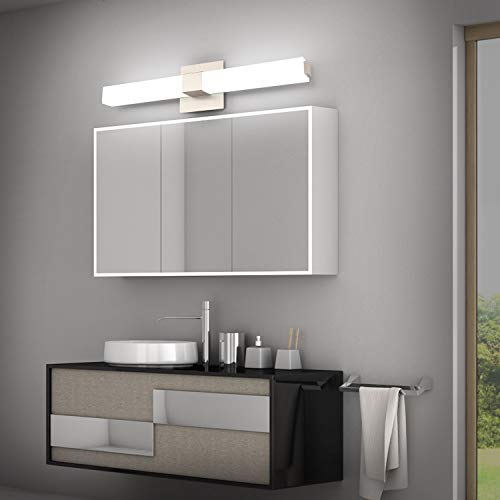 Image of 24in Modern Bathroom Vanity Light, 3CCT Dimmable Nickel LED Vanity Lights Bar, 18W Bathroom Lighting Fixtures Above Mirror 3000K /4500K /6000K Selectable