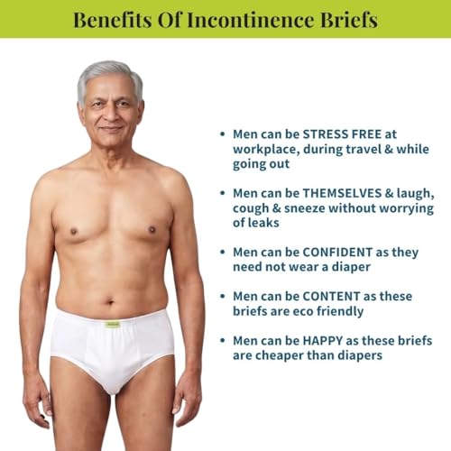 Image of Mens Incontinence Briefs | Absorbs 35ml Of Leaks | Wash & Reuse | Anti Bacterial, Hygienic & Leakproof | Comfy Cotton | Pack Of 1 | White | XL