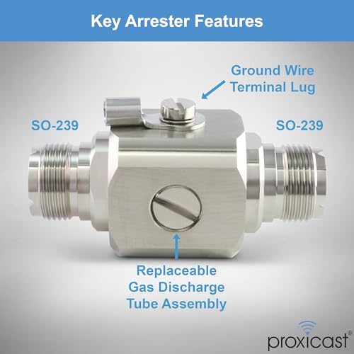 Image of Proxicast Coaxial Lightning Arrester /Suppressor with UHF SO-239 Female Connectors - Pro-Grade Coax Cable Surge Protector for RF, HF, VHF, UHF, CB, Ham, Two-Way Radio and Other Antennas (ANT-233-002)