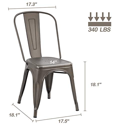 Image of Devoko Metal Indoor-Outdoor Chairs Distressed Style Kitchen Dining Chairs Stackable Side Chair with Back Set of 4 (Gun)