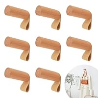 CEYAZYE 8 Pack Wood Wall Hooks, Rustic Wooden Hat Hooks, Heavy-Duty Coat Rack, Modern Decorative Vintage Entryway Hangers with Leather Wall Straps for Hanging Coats Hats Bags Towels