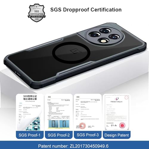 Image of for Oneplus 11 Transparent Case [Compatible with Magsafe] Soft TPU Bumper + Acrylic Back Military Grade Airbags Shookproof Drop Protection,Magnetic Black