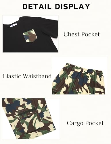 Image of Arshiner Boys' 2-Piece Cotton Outfit Short Sleeve Crewneck T-Shirt & Cargo Shorts Set Summer Casual Clothes for Kids 5-13