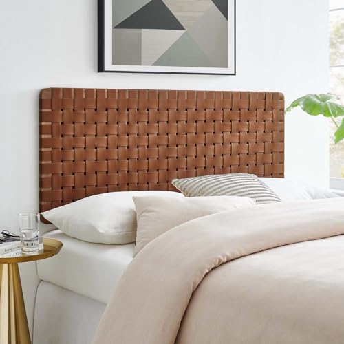 Modway Sparta Vegan Leather Weave Full Headboard in Walnut Brown, Faux Leather Full Headboard Only...