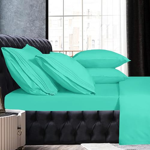Image of Mocassi Twin Sheet Set - Luxury Hotel 1800 Premier Bedding Sheets & Pillowcases - Ultra Soft Breathable & Cooling Bed Sheets - Deep Pocket - Wrinkle Resistant - 4 Piece Set - Twin, Paradise Teal