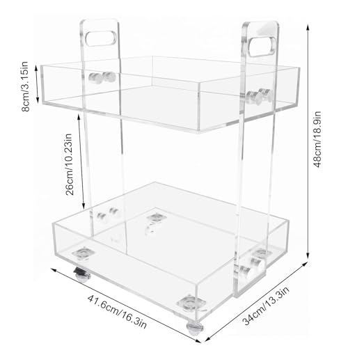 Acrylic Clear Side Table on Wheels 0.4 in Thickened Board, Modern Design Rolling Storage Acrylic Cart Home Decor Nightstand 2 Layers - Image 3