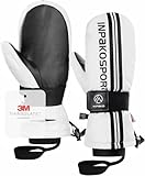 INPAKO Winter Ski Mittens with Removable Wrist Guard, 3M Thinsulate Snow Mittens with Inside Glove Liner, Waterproof Windproof Touchscreen Snowboard Mitten for Men Women, 5-Layer Cold Weather White M