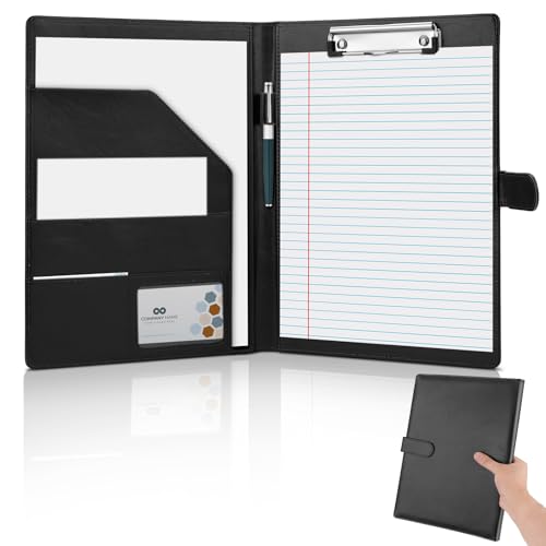 JTTJDB Professional Padfolio, Multi Function Faux Leather Portfolio Binder with Clipboard - Interview Resume Folder, Legal Document, Business Card Holder, for Office, Conference, Interviews (Black)