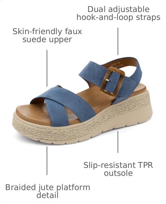 Image of UBFEN Womens Platform Sandals Low Wedge Espadrille Orthopedic Arch Support
