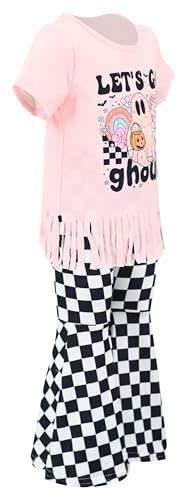 Image of Unique Baby 2 Piece Girls Bell Bottom Leggings Outfit with Short Sleeved Shirt Kid and Toddler Clothes Set