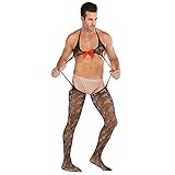 Men's Lace Bodysuit Sexy Tight Cut Out Black Nightgown See Through Pantyhose Tights Bodysuit Stockings (Black 8,One Size)
