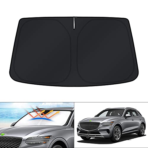 Image of KUST Windshield Sun Shade for Genesis GV70 Accessories 2022-2025 2026 Sunshade Window Sun Visor Protector Foldable Blocks UV Rays Keep Your Car Cooler