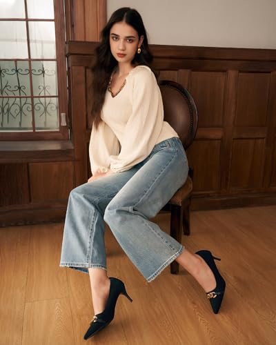 NEWBELLA Mousse FIT Women's Knitted Pointed Toe Stiletto Heels - Stiletto Dress Pumps with Chain Strap Detail, Comfortable Formal Shoes, Black 6.5 NEWBELLA Mousse FIT Women's Knitted Pointed Toe Stiletto Heels - Stiletto Dress Pumps with Chain Strap Detail, Comfortable Formal Shoes, Black 6.5 - Image 3