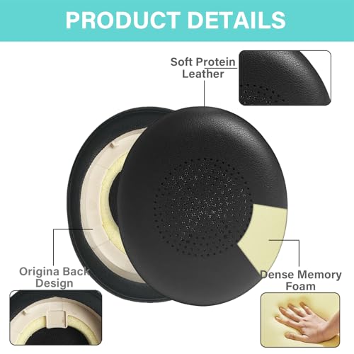 Almohadillas de repuesto para auriculares Jabra Evolve2 65 (65MS 65UC USB)/Evolve2 40 (40UC 40MS USB)/Elite 45h, cojines para auriculares On-Ear (Negro) miniatura 3