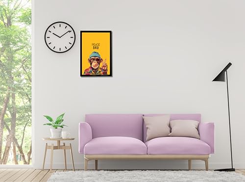 Image of MIRA MEST Peace Bro Wall Decor Frame, Chimp with Sunglasses Yellow Background, Ready to Hang Art Poster for Home, Office, Bedroom (Peace Bro Monkey)