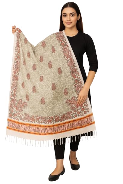 Handmade Cotton Block Print Shawl for Women – Soft Lightweight Dupatta Stole with Floral & Paisley Design | Ethnic Winter Wrap (3 Colors)-picture-49