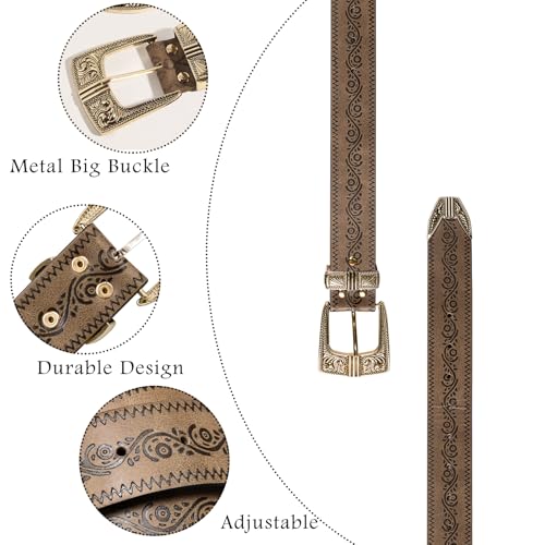 Image of Dubulle Womens Belt Chain Leather Belts Vintage Western Adjustable Elastic Double Buckle for Cowboy Pant Dress