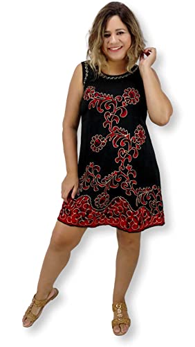 Vestido Feminino Regata Trapézio Plus Size Batik Bordado Colorido 1245