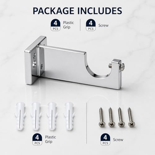 Image of Elite Aluminum Curtain Rod Brackets - Heavy-Duty Wall Mount Clamps for Curtain Rod Support for Door and Window Curtain Rods with Screw and Wall Plug - Pack of 2PCS (Chrome Silver)