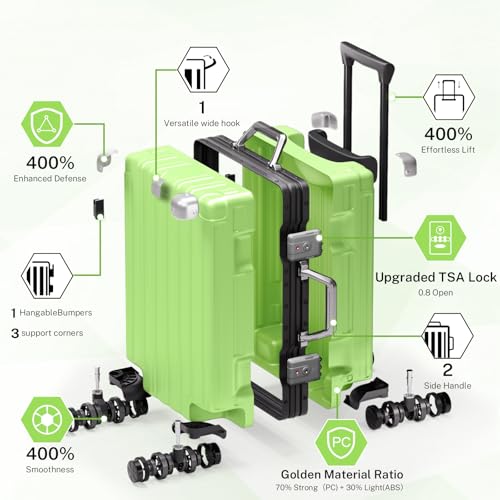 Krute Carry On Luggage 20 inch Aluminum Frame Suitcase with Spinner Wheels No Zipper Hardshell PC+ABS Luggages TSA Lock Zipperless Suitcases3