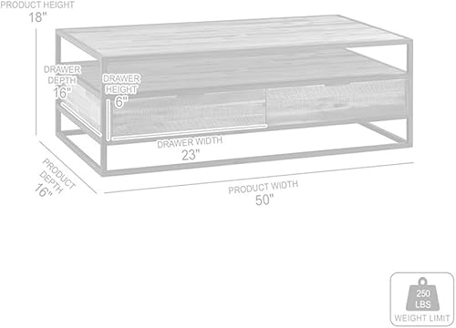 Miniatura 3 de Armen Living Ludgate Rectangle Coffee Table with Shelf in Acacia and Black Metal