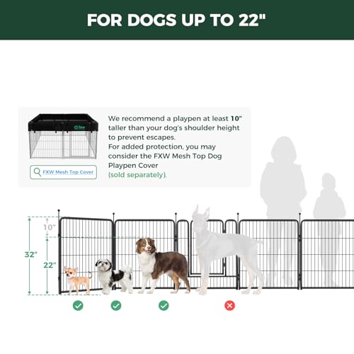 Image of FXW Rollick Unleashed Dog Playpen for Indoor, Yard, RV Camping, 32 inch 48 Panels for Small and Medium Dogs, Black│Patented