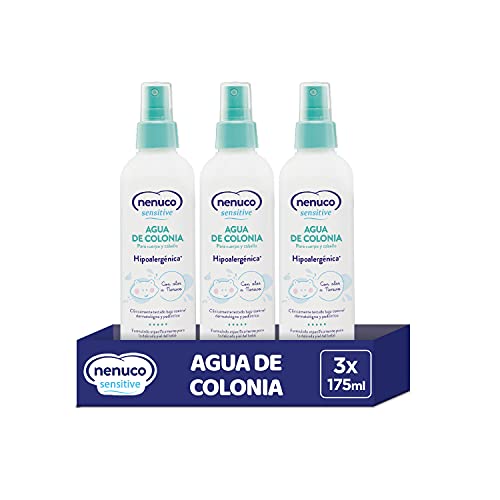Nenuco Sensitive Agua de Colonia Hipoalergénica Sin Alcohol para Bebé - Adecuado para Cuerpo y Cabello, 3x 175ml