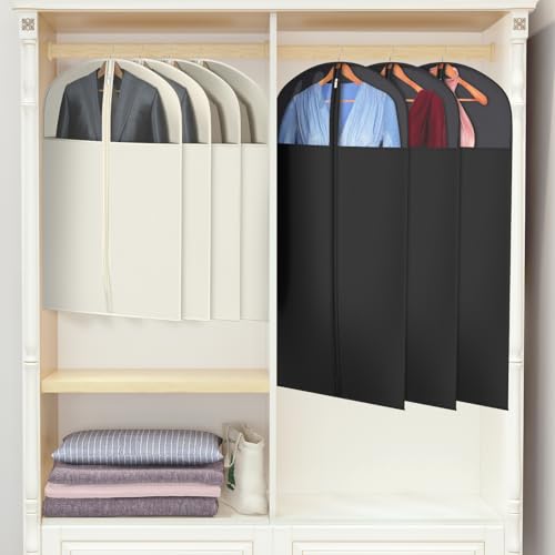 Image of Univivi Suit Bags for Closet Storage, 40 inch Garment Bags for Hanging Clothes, Garment Bag for Travel and Storage with Large Visible Window for Suit Coat, Jacket, Sweaters (Set of 6), Biege