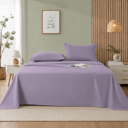 Image of Cortina Cloud Cotton King Size Bedsheet with 2 Pillow Covers | Super Soft, Breathable & Skin-Friendly Bedsheet for Double Bed King Size with Solid Design | (270x250 cm) (Purple, King)