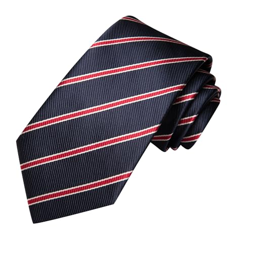 Image of Hi-Tie Navy and Red Striped Ties for Men Formal Necktie and Pocket Square Lapel Pin Silver Tie Clip Cufflinks Set Wedding Business 6PCS