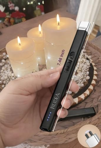 REIDEA Electric Lighter Gift for Candle Lovers, Windproof Flameless USB Rechargeable Arc Retractable Lighter with Safe Button and Power Indicator for Candle, BBQ and Fireworks, R1 Flat, Obsidian Black - image 2