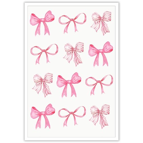 Image of Pnsoien Trendy Pink Bow Posters Watercolor Light Pink Bow Prints Painting Balletcore Girl Canvas Wall Art Funky Coquette Preppy Aesthetic Wall Decor For Bedroom Living Room 12x16in Unframed