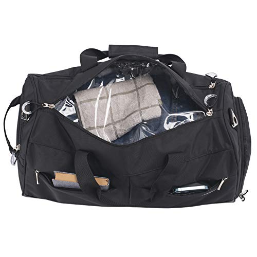 Kuston Sports Gym Bag with Shoes Compartment &Wet Pocket Gym Duffel Bag Overnight Bag for Men and Women-Black2
