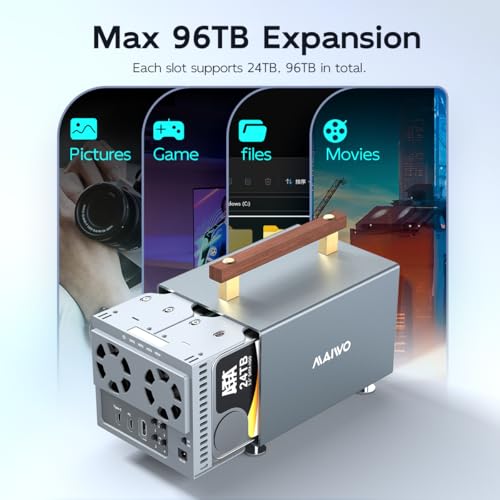 Image of MAIWO 4 Bay Hard Drive Enclosure for 3.5 Inch SATA HDD with SATA III Chipset USB3.2 Gen2 10Gbps Speed, Support HDTV /Type-C Extension /Daisy Chain, 96TB Capacity, External 3.5'' HDD Enclosure